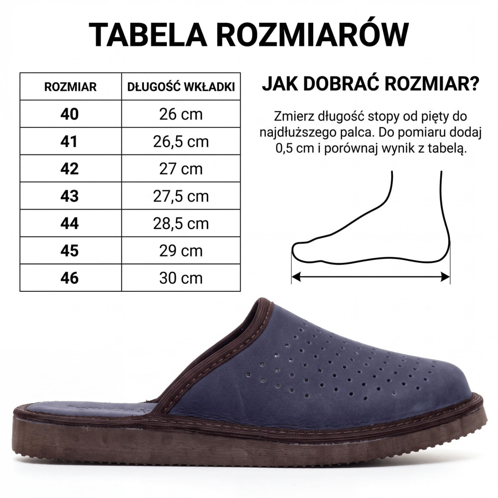 Kapcie Męskie Skórzane VENTLINE Perforowane Granat | PanSzew®