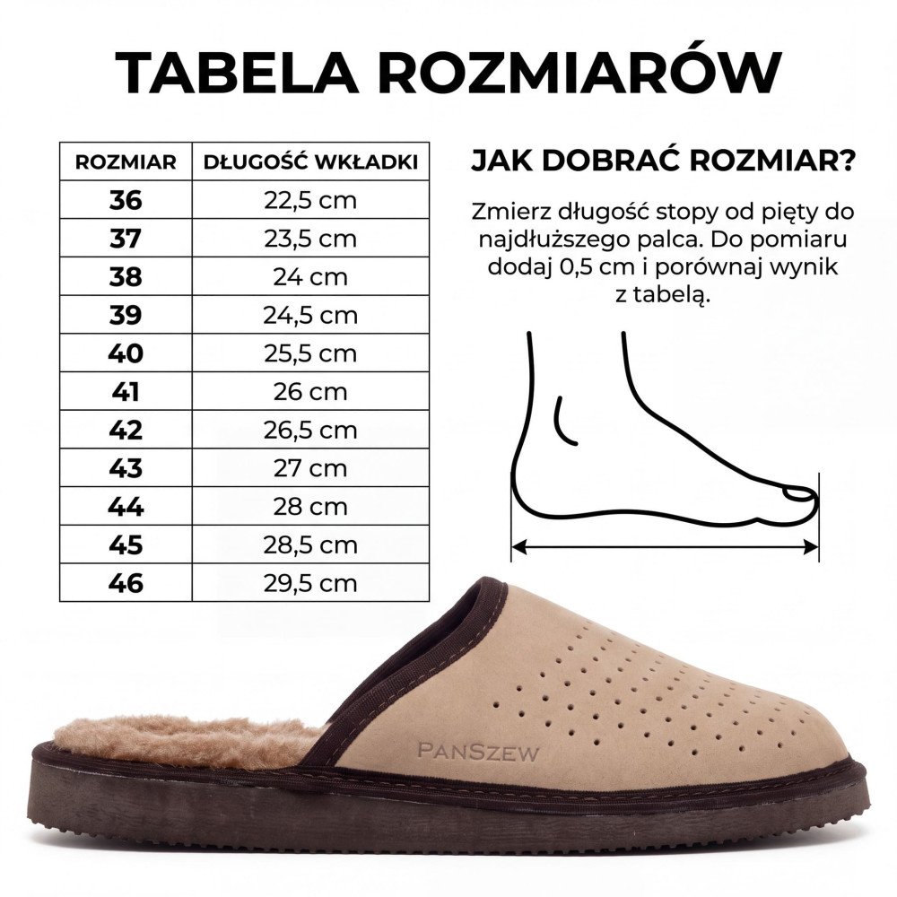 Ciepłe Kapcie Męskie Skórzane VENTLINE Taupe | PanSzew®