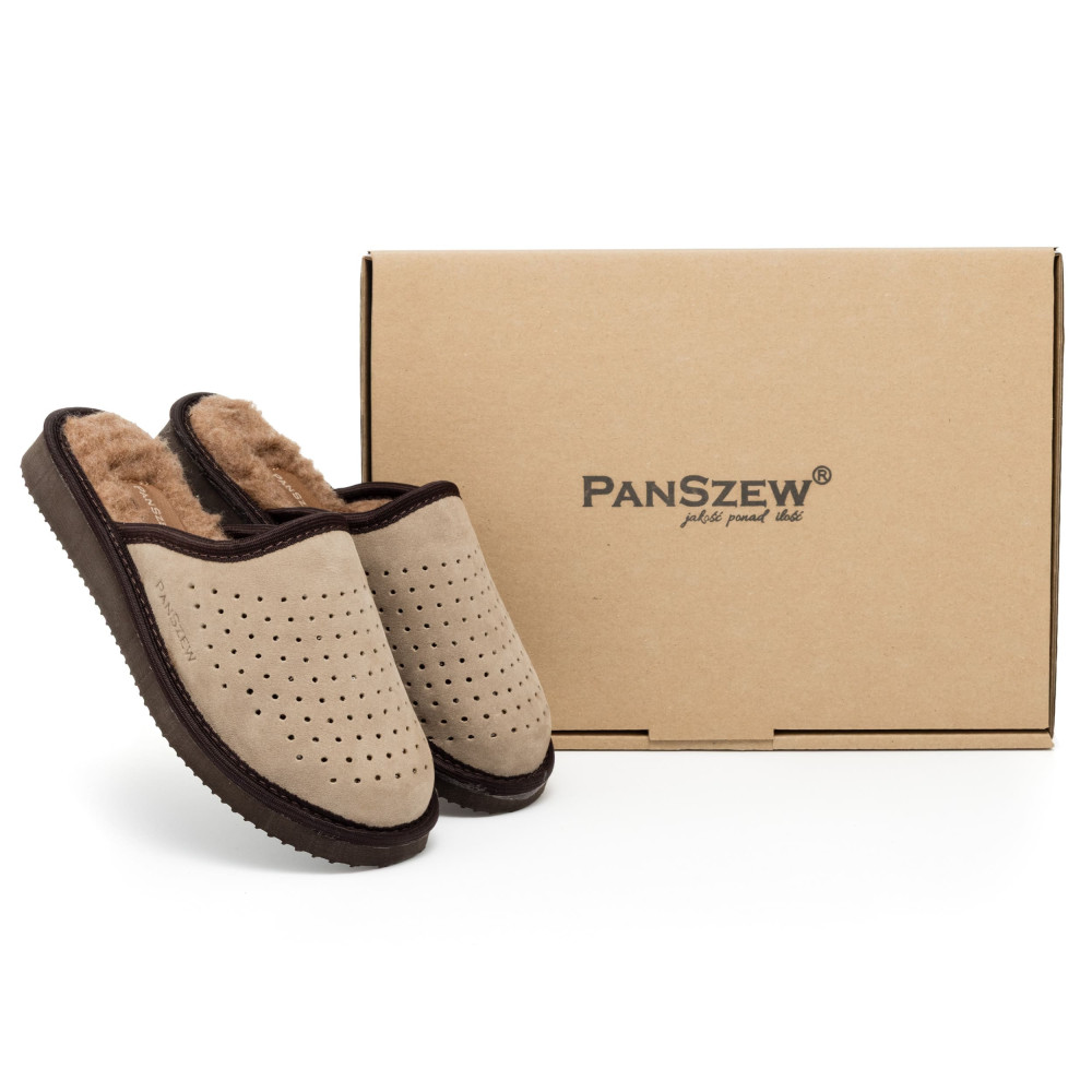 Ciepłe Kapcie Damskie VENTLINE Taupe z Wełną | PanSzew®