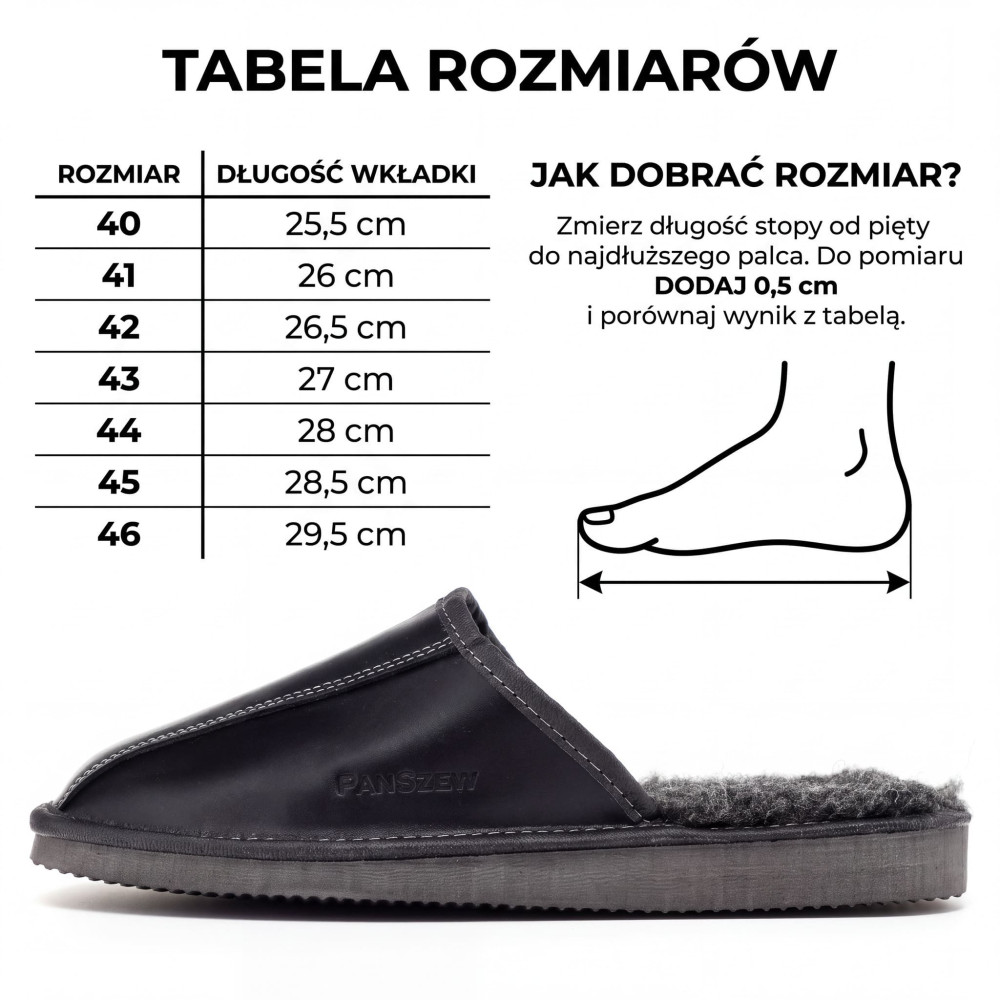 Ciepłe Kapcie Męskie CLASSLINE Czarne Skórzane z Wełną | PanSzew®