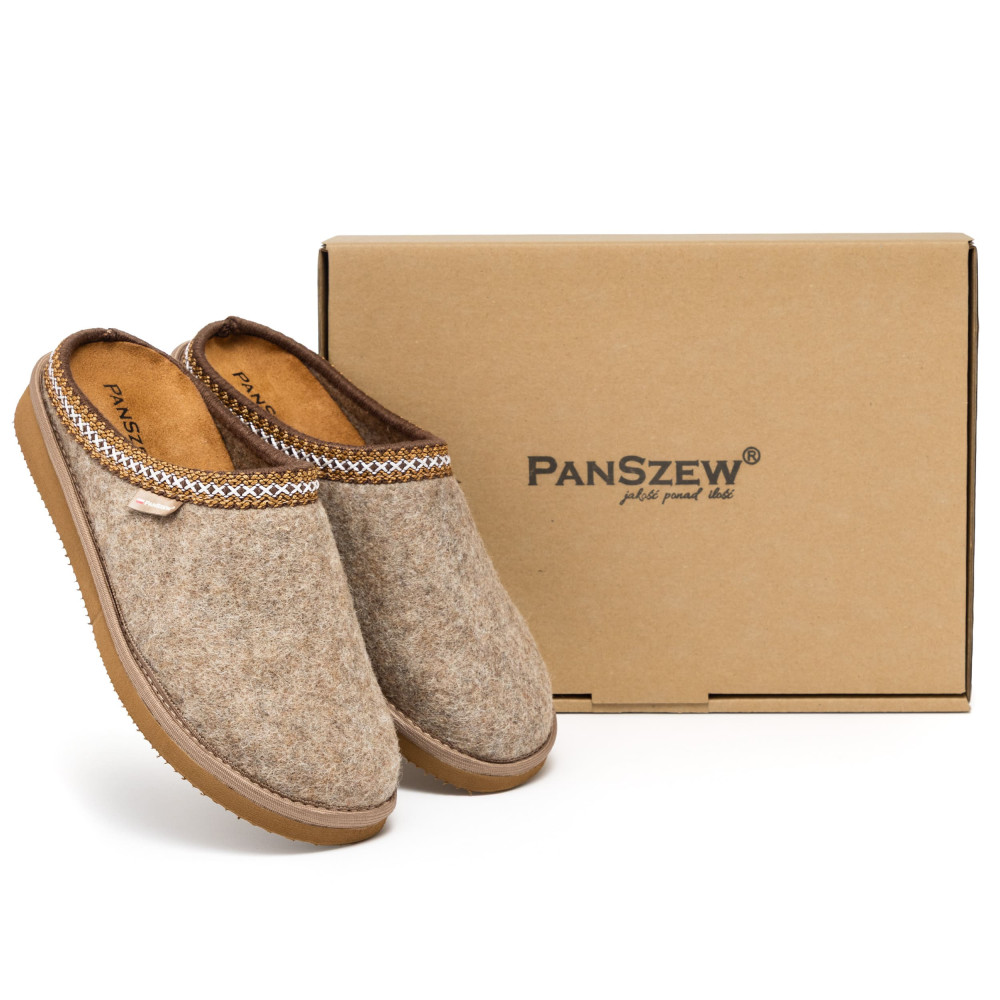 Kapcie Męskie Wełniane Skórzana Wkładka | PanSzew®