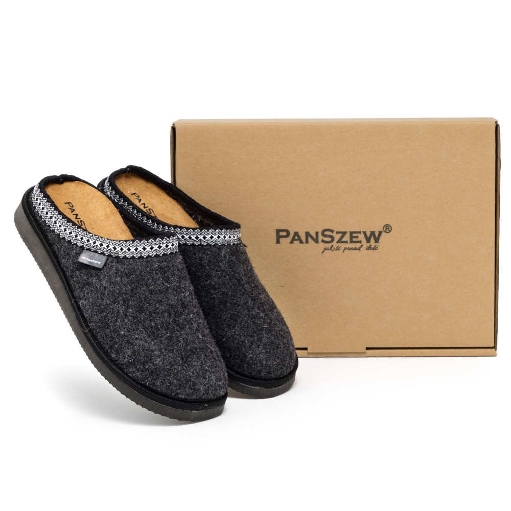 Ciepłe Kapcie Męskie Wełniane Czarne | PanSzew®