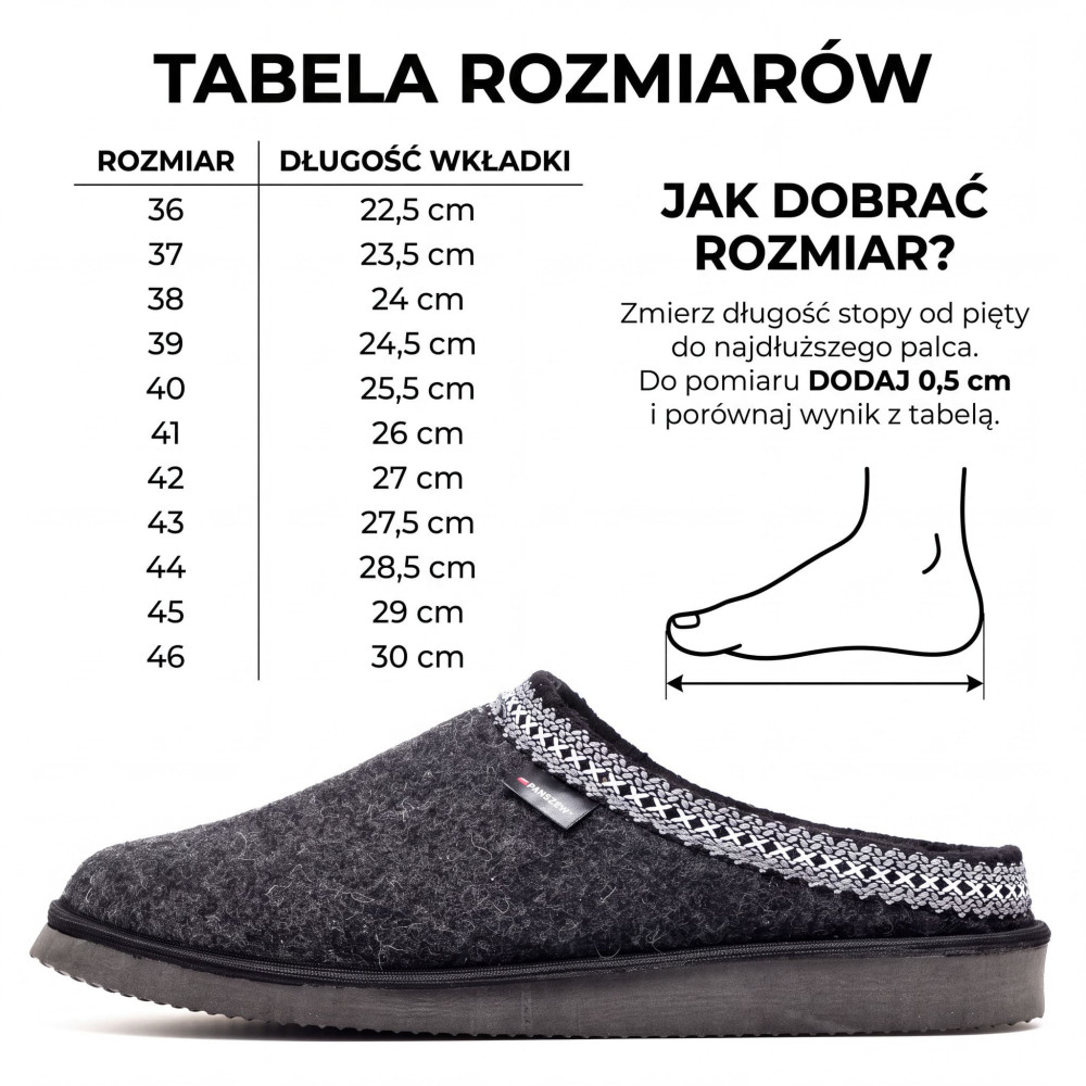 Ciepłe Kapcie Męskie Wełniane Czarne | PanSzew®