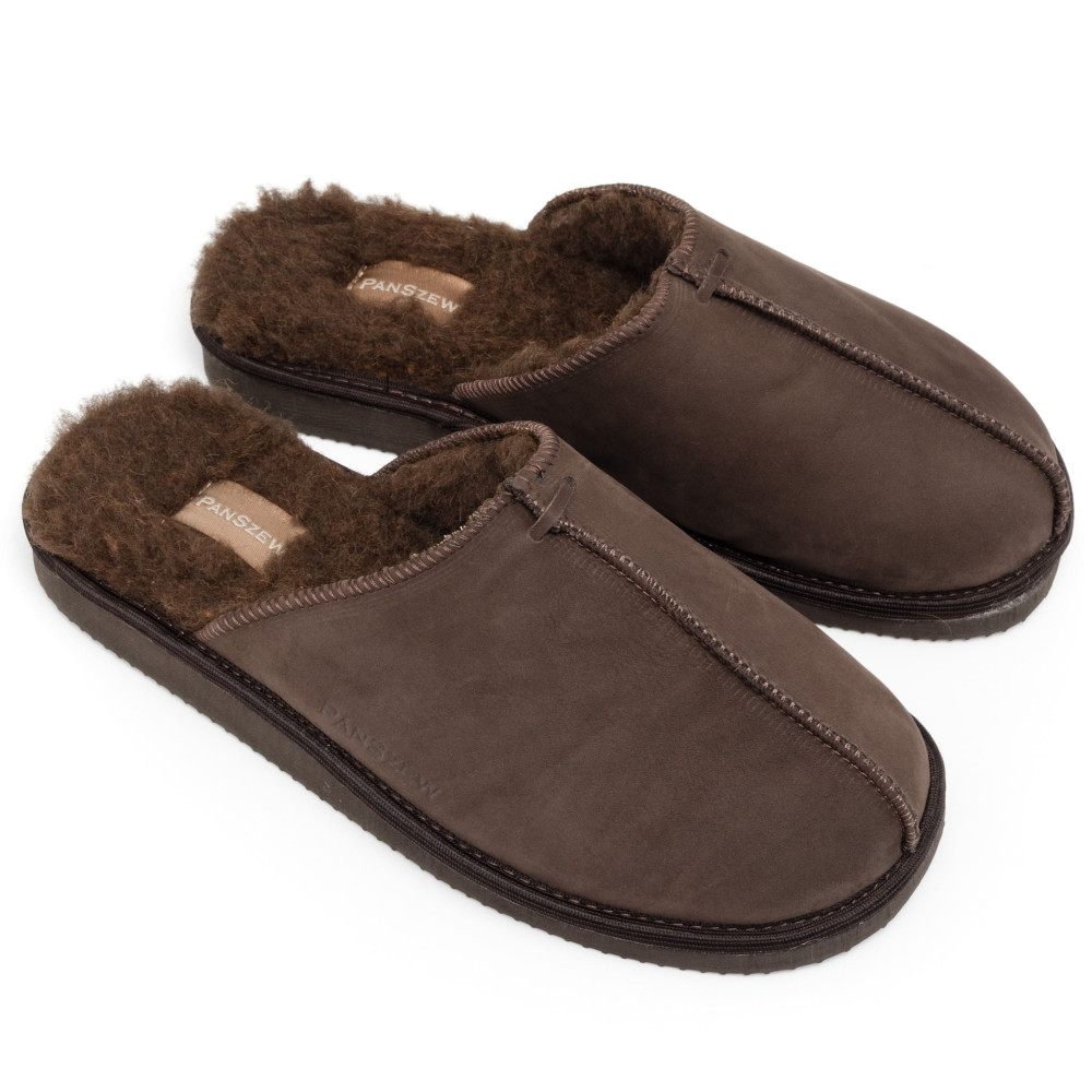Kapcie Męskie Skórzane ALPINLINE Choco z Wełną | PanSzew®