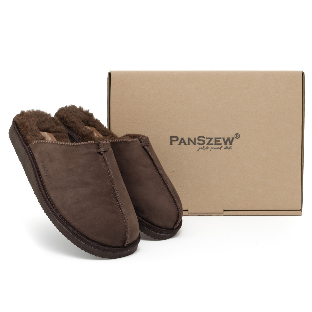 Kapcie Męskie Skórzane ALPINLINE Choco z Wełną | PanSzew®