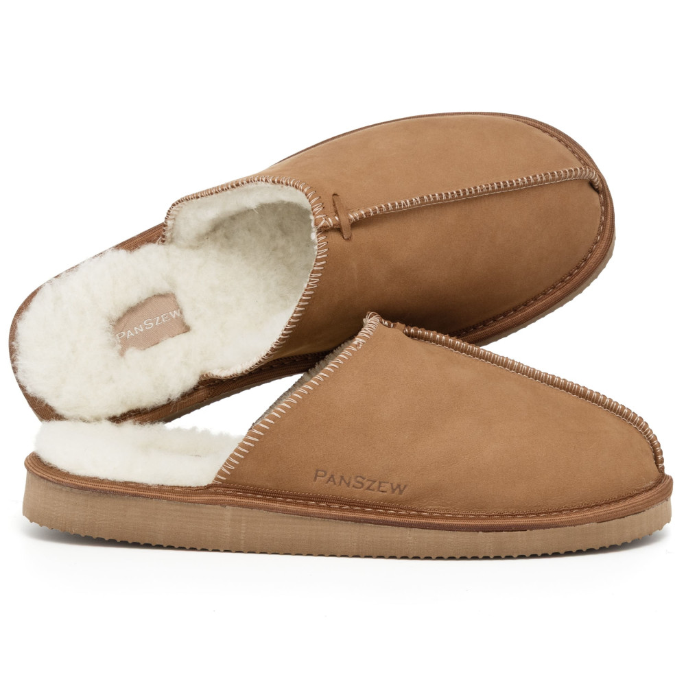 Kapcie Męskie Skórzane ALPINLINE Camel z Wełną | PanSzew®