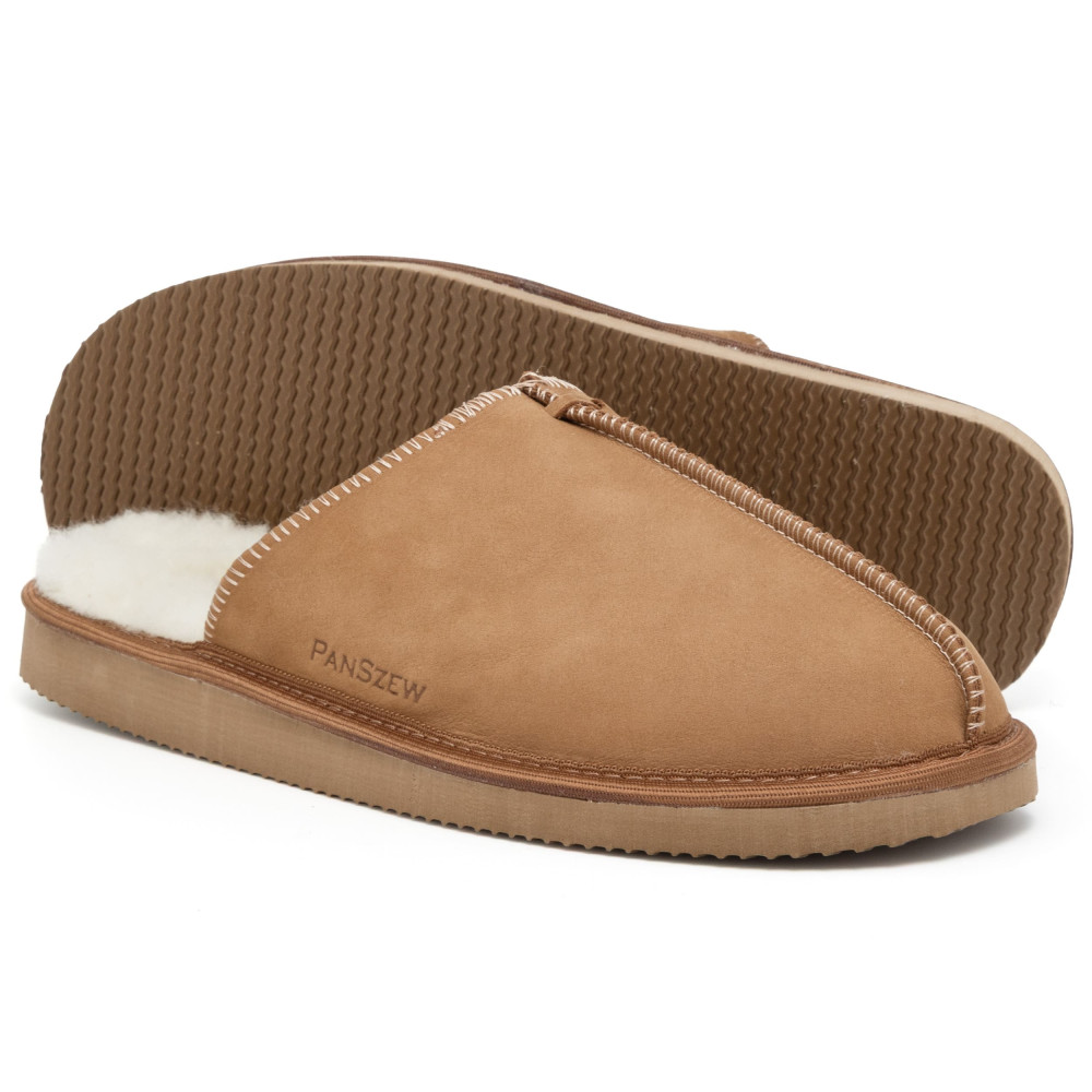Kapcie Męskie Skórzane ALPINLINE Camel z Wełną | PanSzew®
