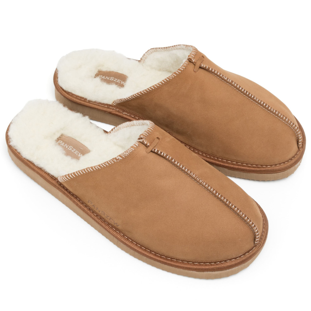 Kapcie Męskie Skórzane ALPINLINE Camel z Wełną | PanSzew®