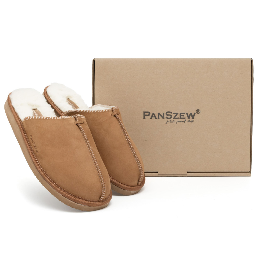 Kapcie Męskie Skórzane ALPINLINE Camel z Wełną | PanSzew®