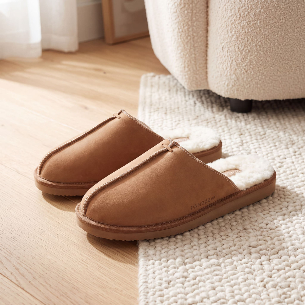 Kapcie Męskie Skórzane ALPINLINE Camel z Wełną | PanSzew®