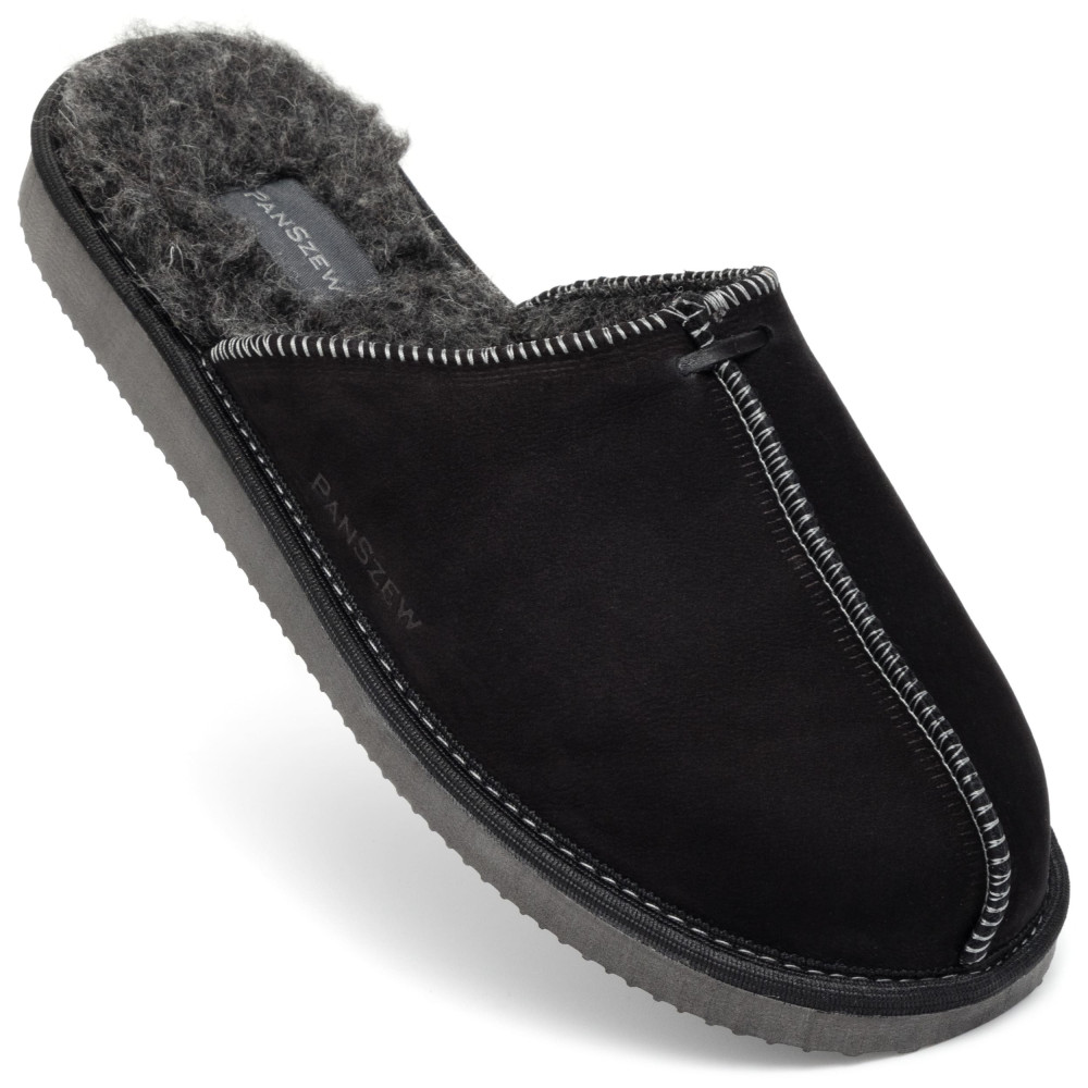 Kapcie Męskie Skórzane ALPINLINE Black z Wełną | PanSzew®