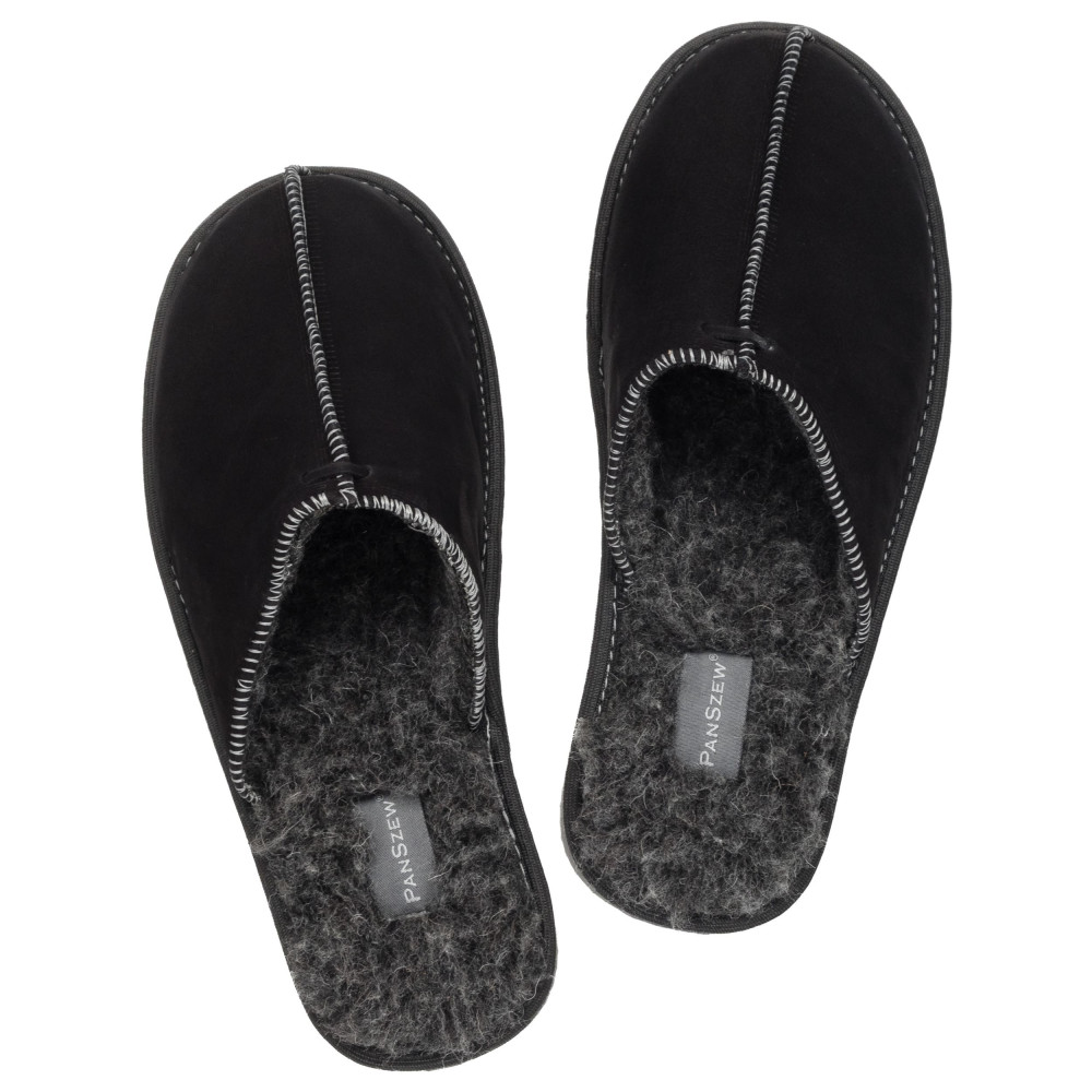 Kapcie Męskie Skórzane ALPINLINE Black z Wełną | PanSzew®