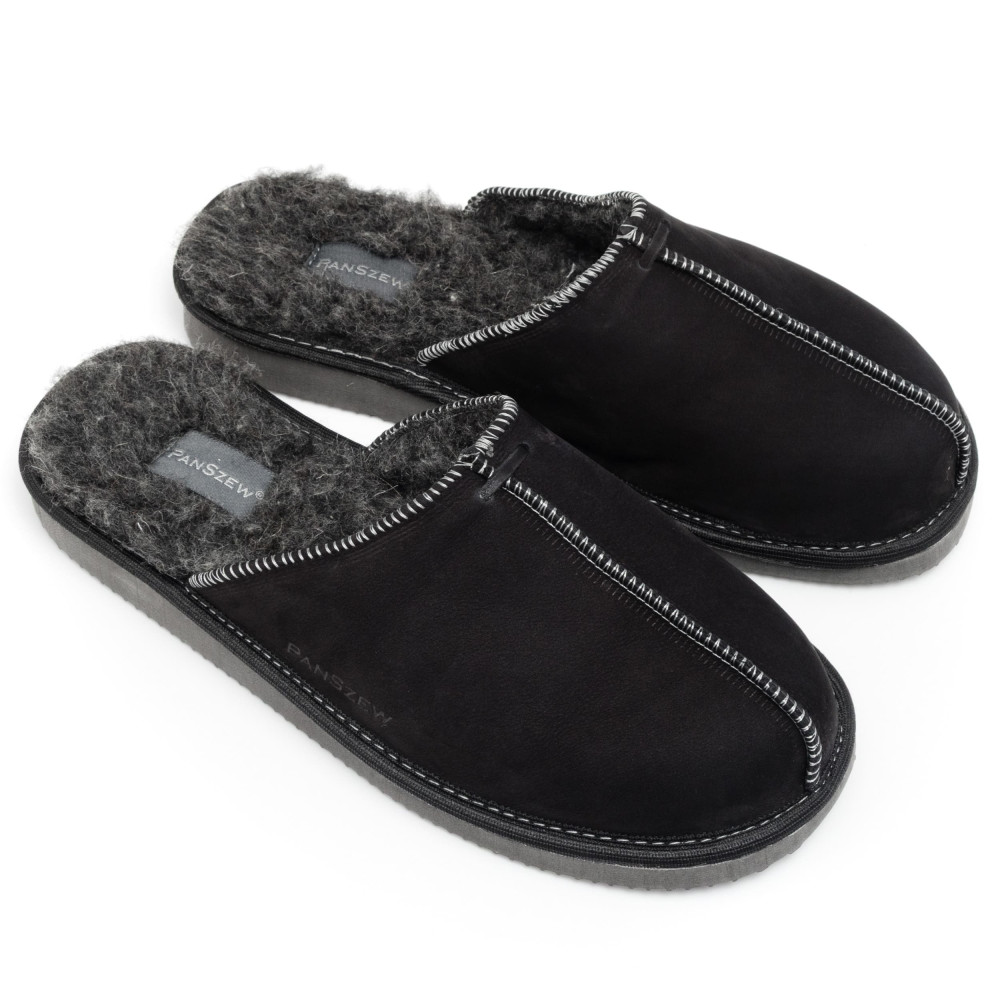 Kapcie Męskie Skórzane ALPINLINE Black z Wełną | PanSzew®