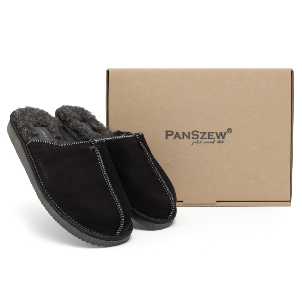 Kapcie Męskie Skórzane ALPINLINE Black z Wełną | PanSzew®
