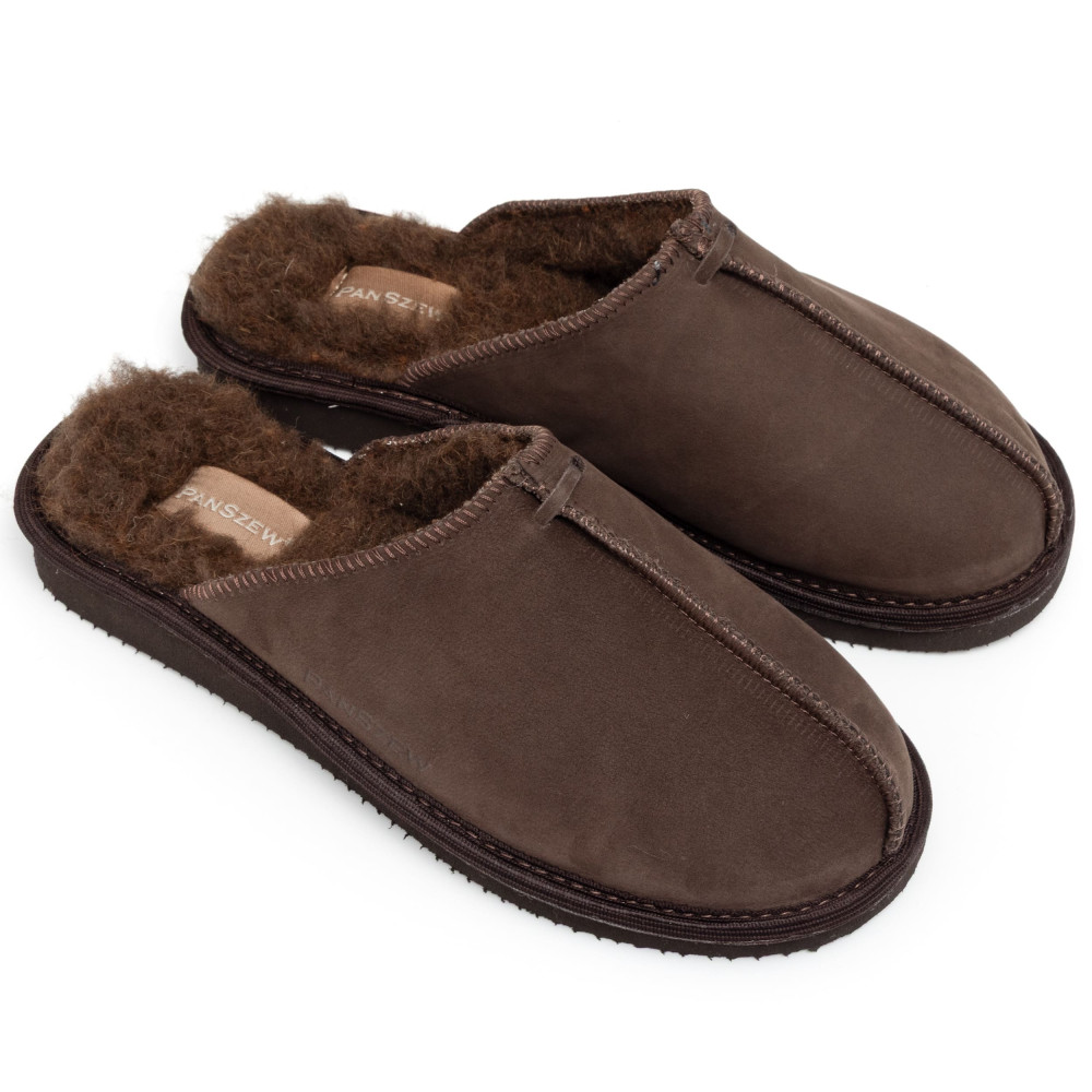 Kapcie Damskie Skórzane ALPINLINE Choco z Wełną | PanSzew®