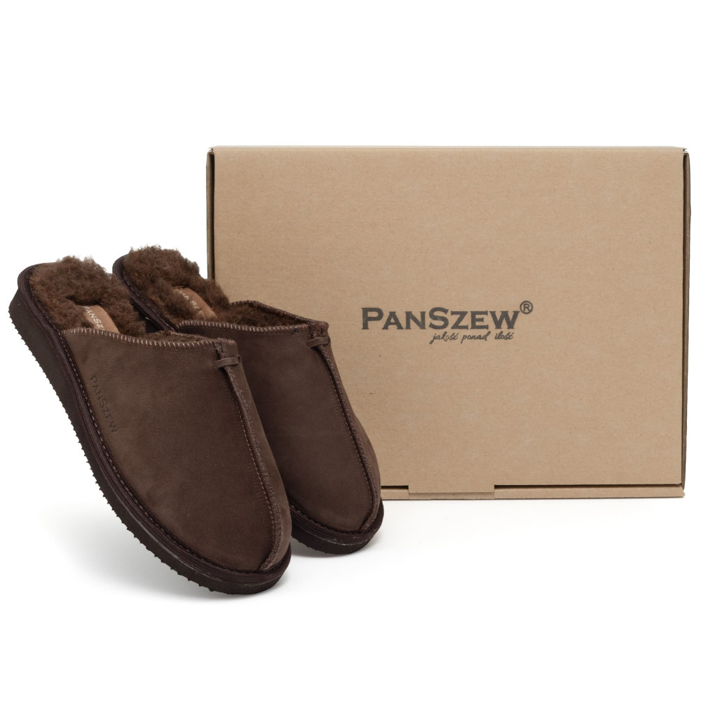 Kapcie Damskie Skórzane ALPINLINE Choco z Wełną | PanSzew®