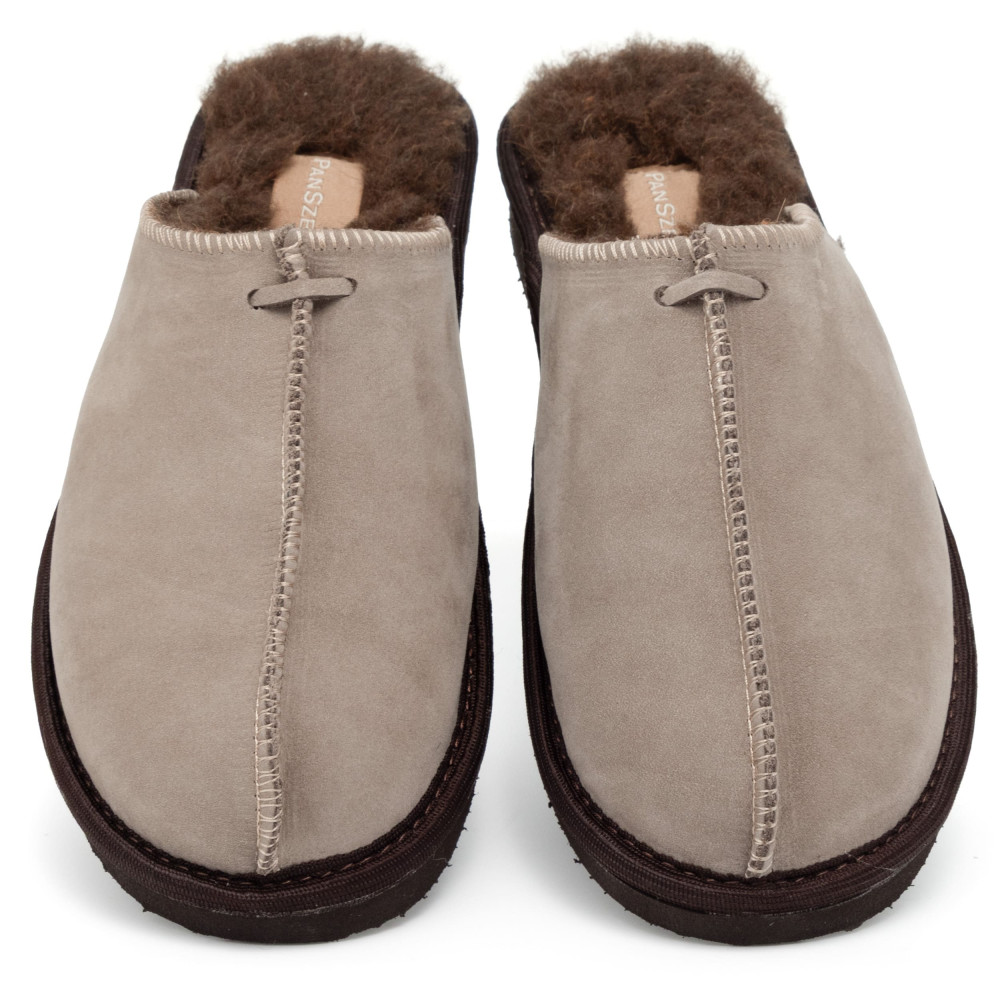 Kapcie Damskie Skórzane ALPINLINE Mocha z Wełną | PanSzew®