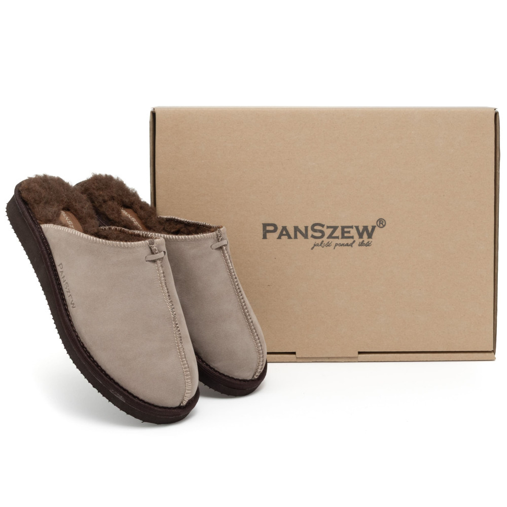 Kapcie Damskie Skórzane ALPINLINE Mocha z Wełną | PanSzew®