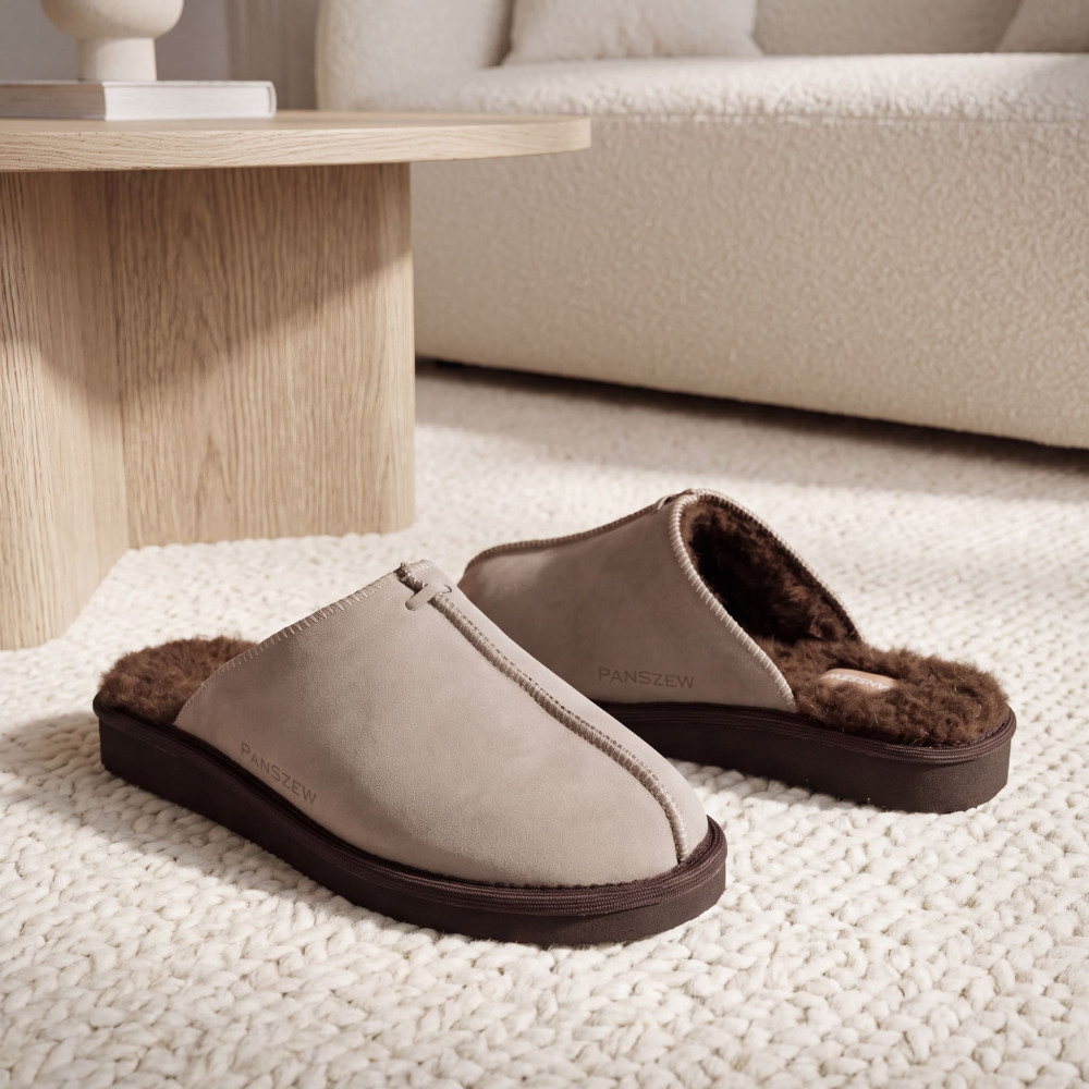 Kapcie Damskie Skórzane ALPINLINE Mocha z Wełną | PanSzew®