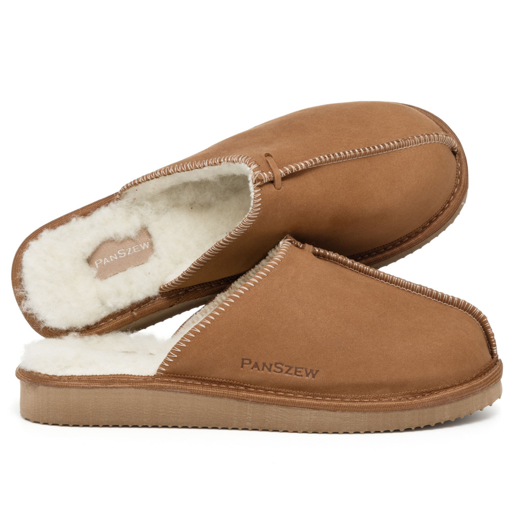 Kapcie Damskie Skórzane ALPINLINE Camel z Wełną | PanSzew®
