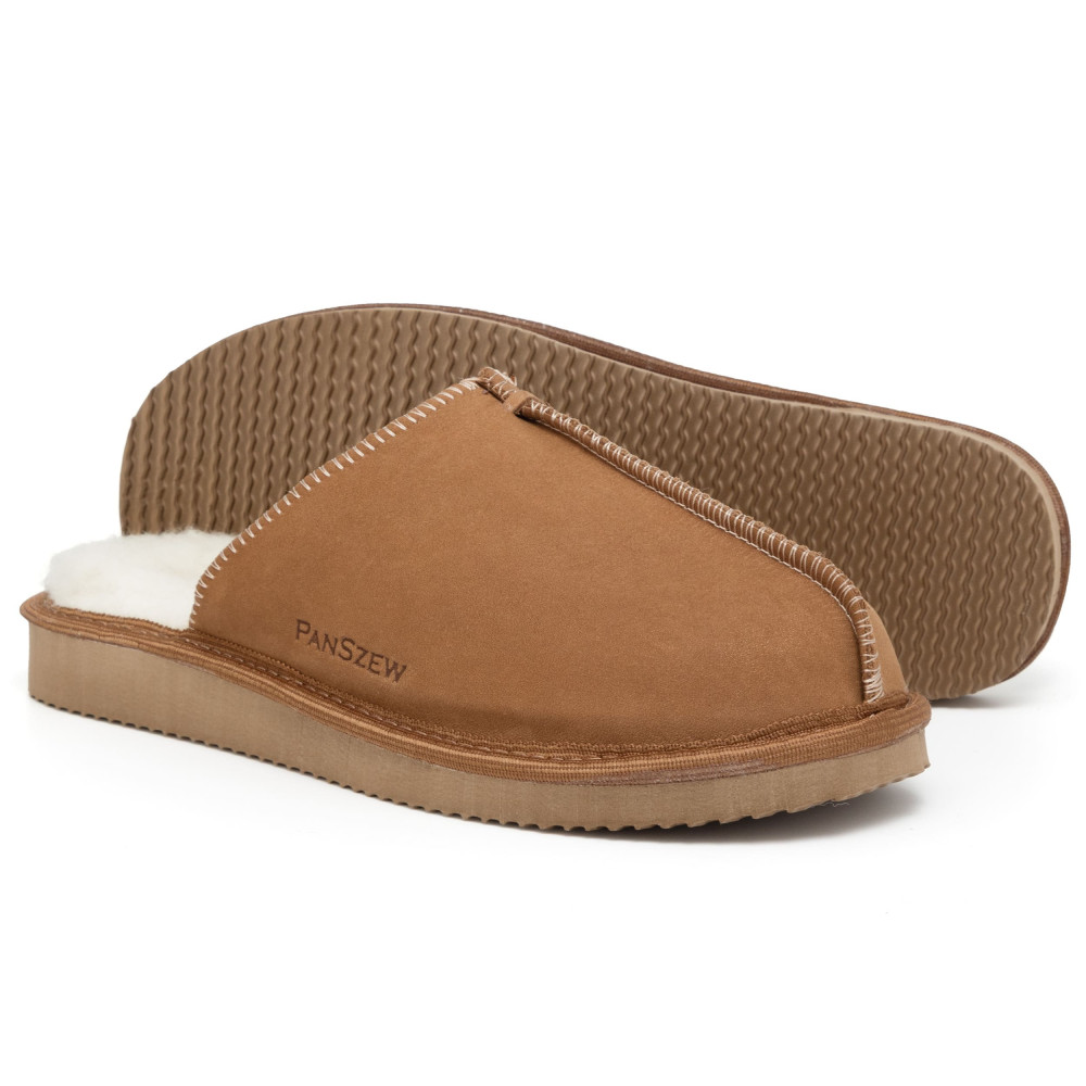 Kapcie Damskie Skórzane ALPINLINE Camel z Wełną | PanSzew®