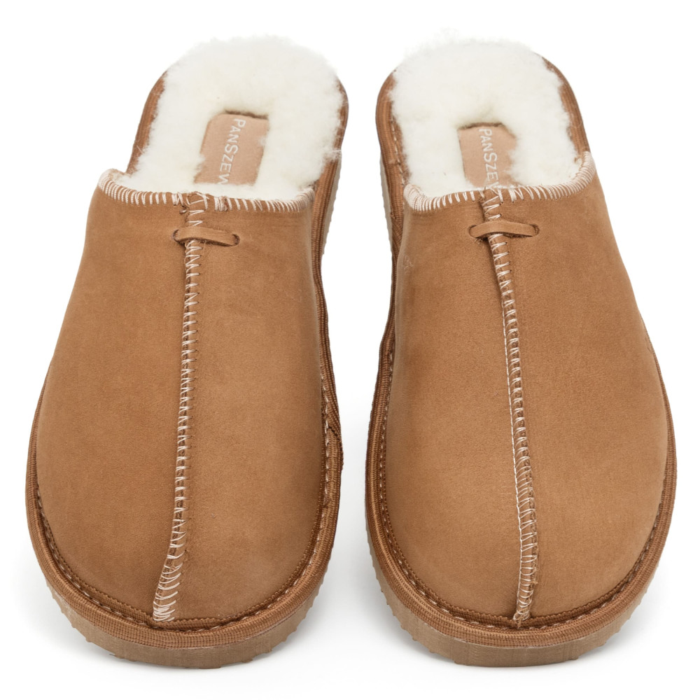 Kapcie Damskie Skórzane ALPINLINE Camel z Wełną | PanSzew®
