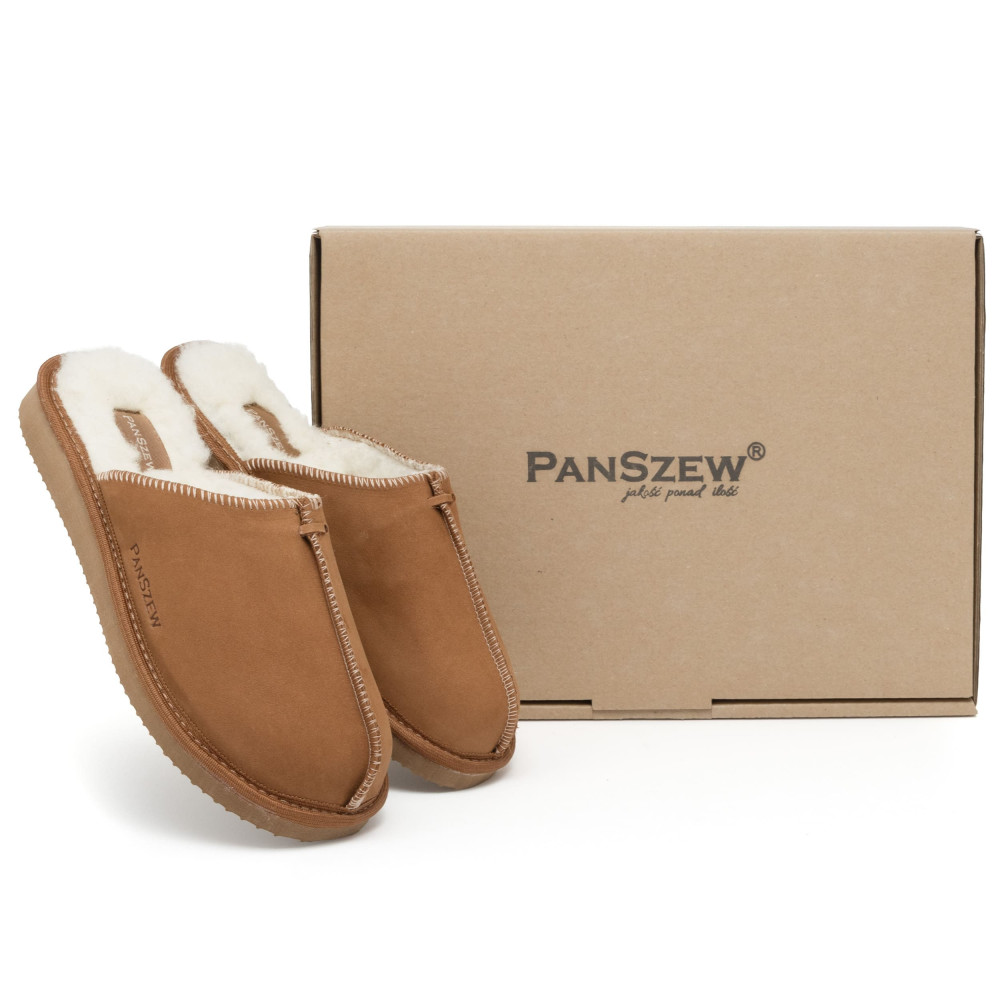Kapcie Damskie Skórzane ALPINLINE Camel z Wełną | PanSzew®
