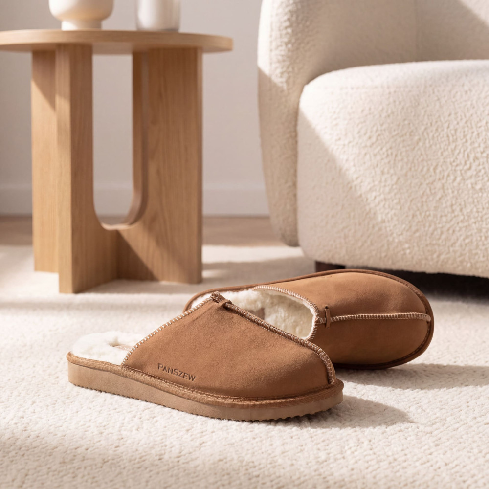 Kapcie Damskie Skórzane ALPINLINE Camel z Wełną | PanSzew®