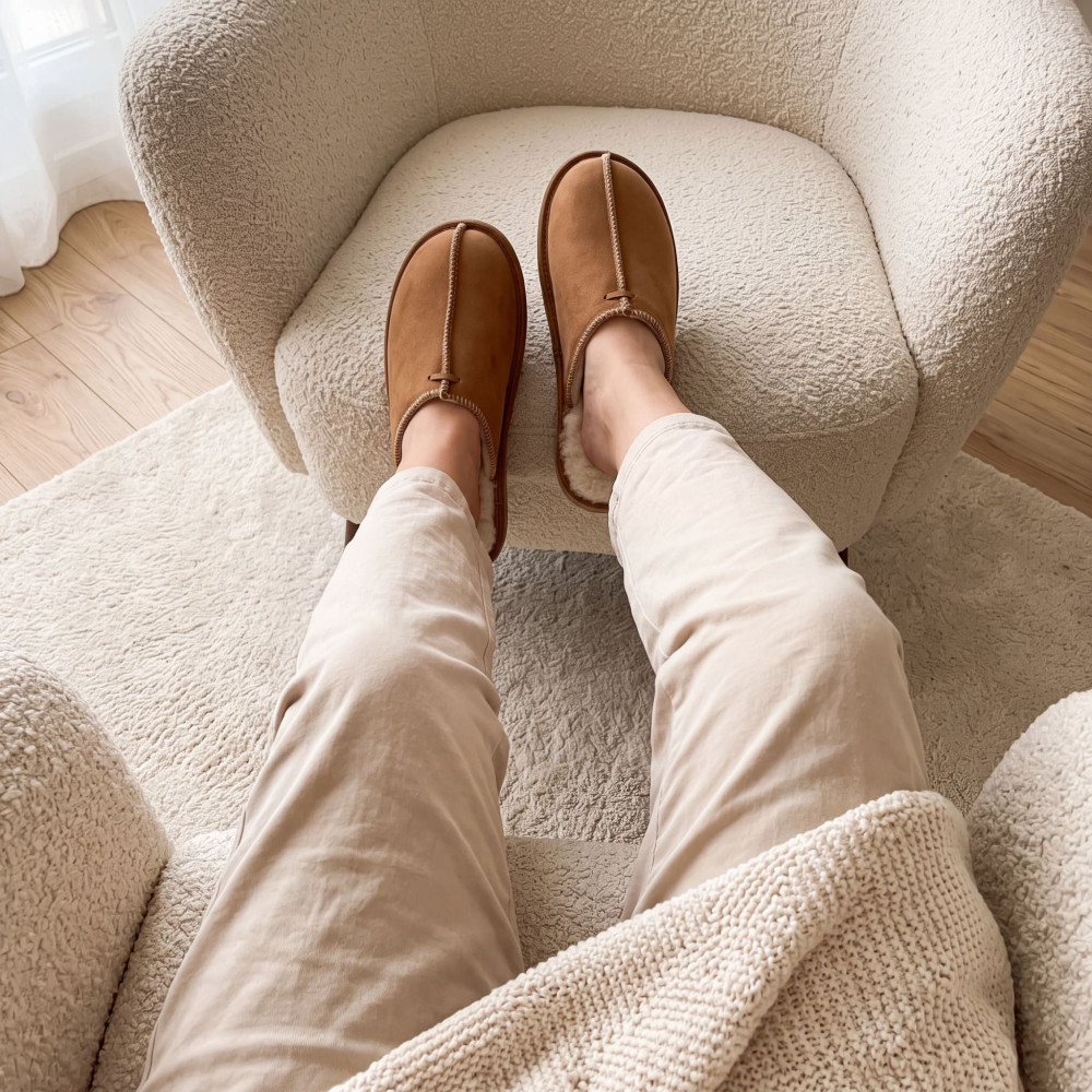 Kapcie Damskie Skórzane ALPINLINE Camel z Wełną | PanSzew®