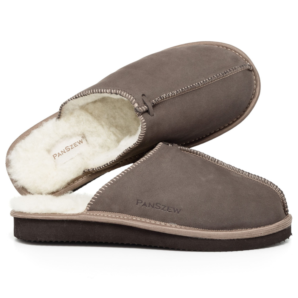Kapcie Damskie Skórzane ALPINLINE Taupe z Wełną | PanSzew®