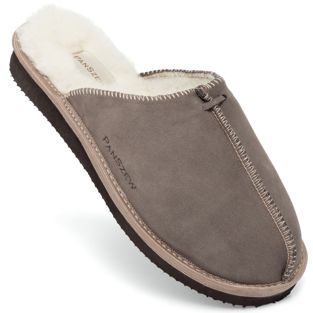 Kapcie Damskie Skórzane ALPINLINE Taupe z Wełną | PanSzew®