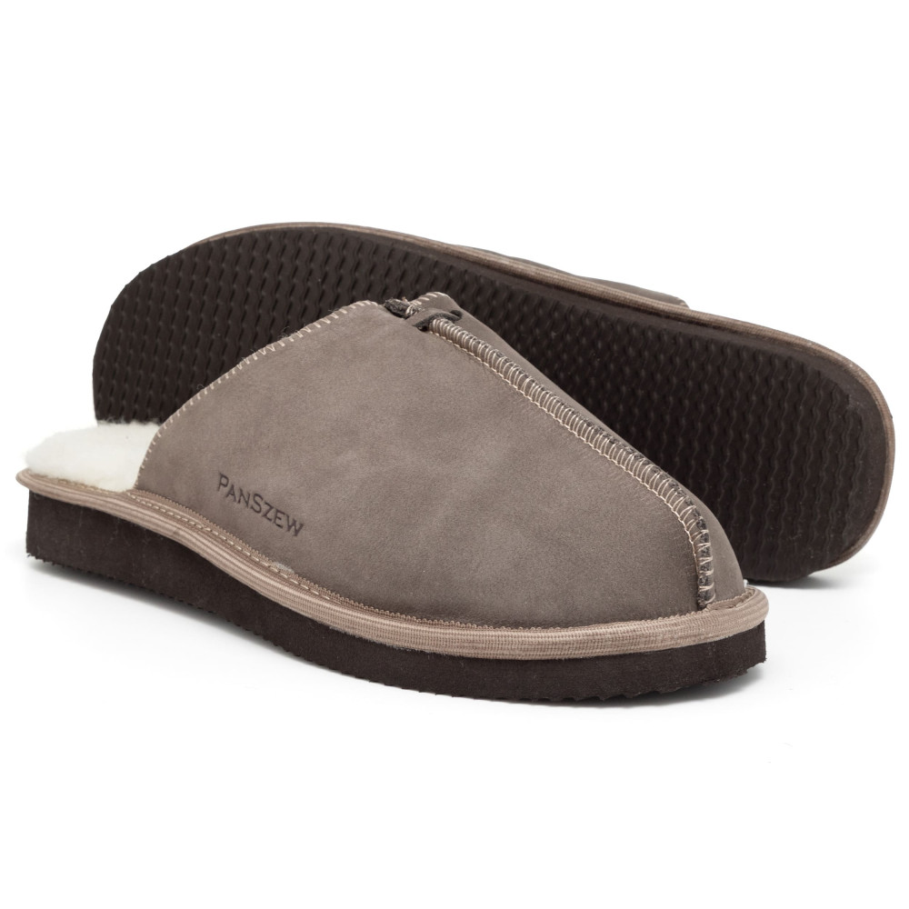 Kapcie Damskie Skórzane ALPINLINE Taupe z Wełną | PanSzew®