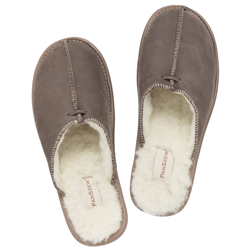 Kapcie Damskie Skórzane ALPINLINE Taupe z Wełną | PanSzew®