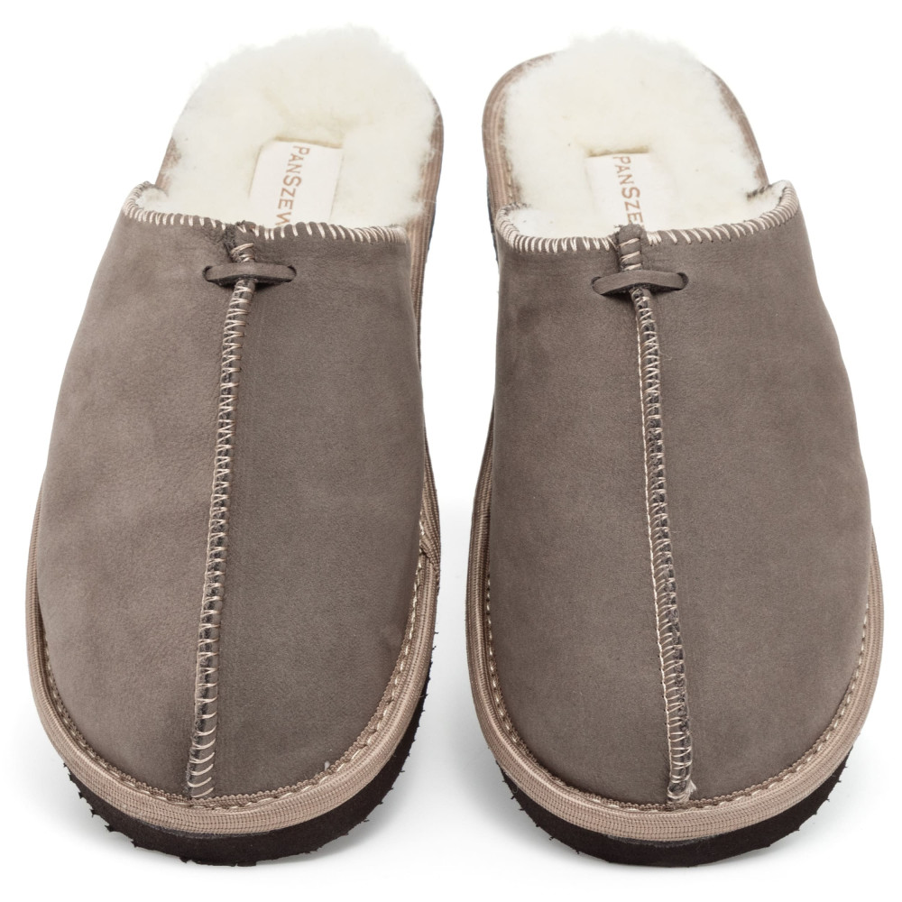 Kapcie Damskie Skórzane ALPINLINE Taupe z Wełną | PanSzew®