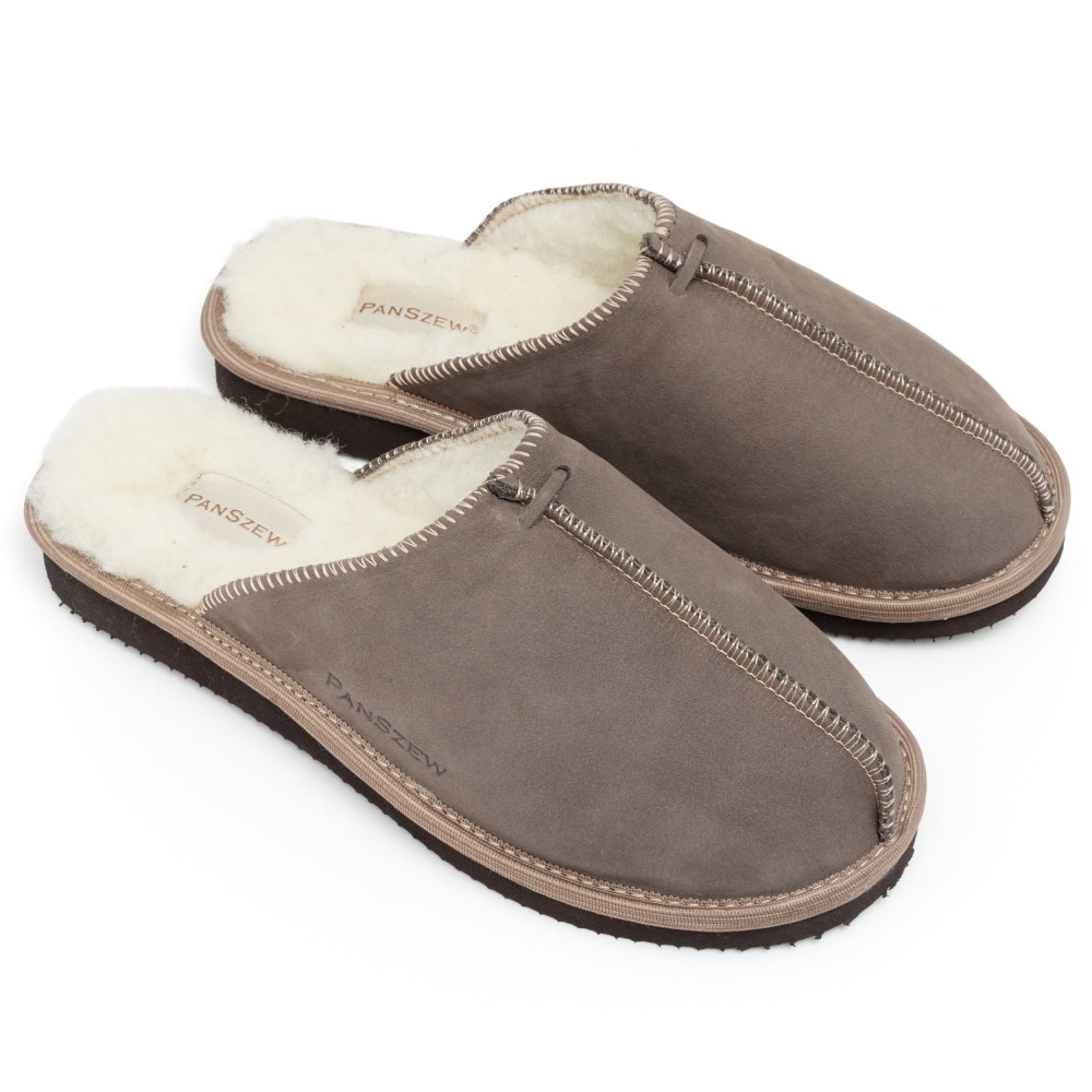 Kapcie Damskie Skórzane ALPINLINE Taupe z Wełną | PanSzew®