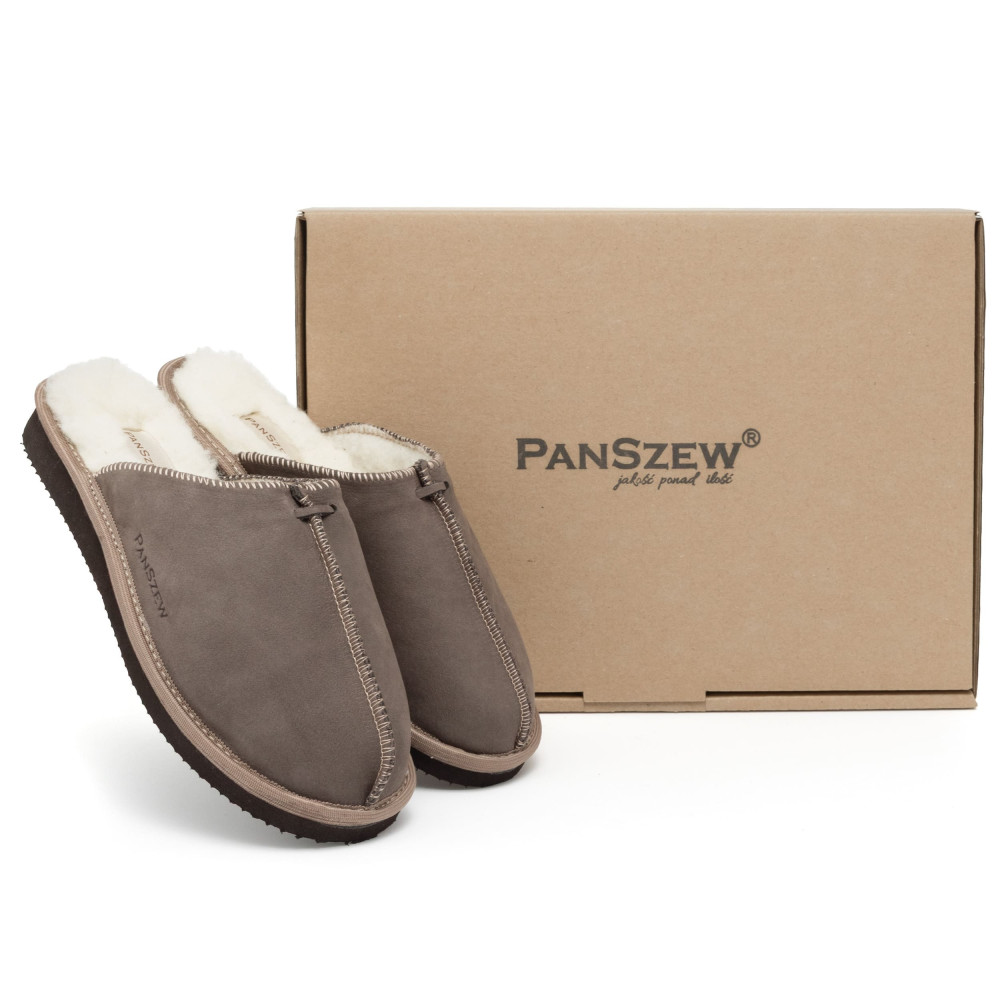 Kapcie Damskie Skórzane ALPINLINE Taupe z Wełną | PanSzew®