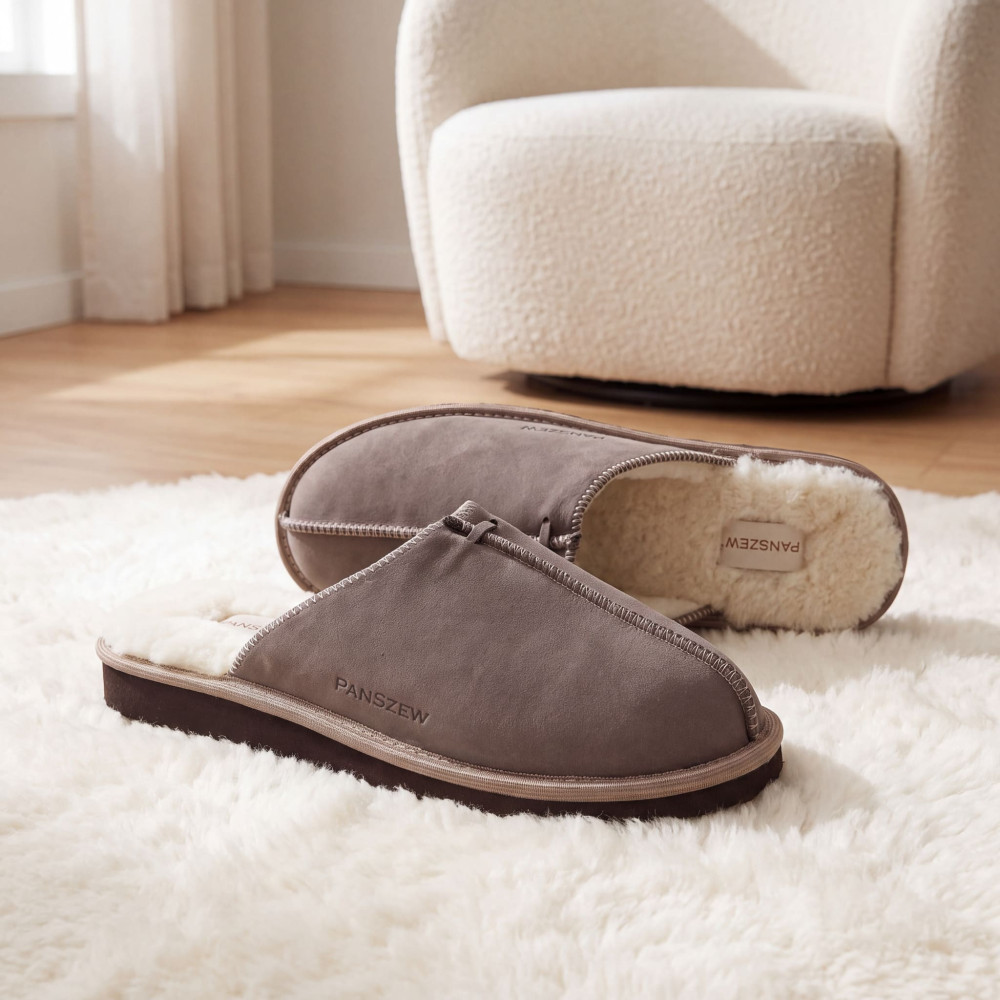 Kapcie Damskie Skórzane ALPINLINE Taupe z Wełną | PanSzew®