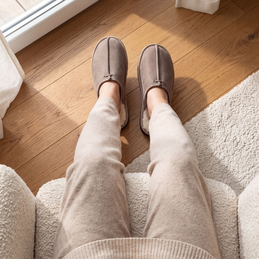 Kapcie Damskie Skórzane ALPINLINE Taupe z Wełną | PanSzew®
