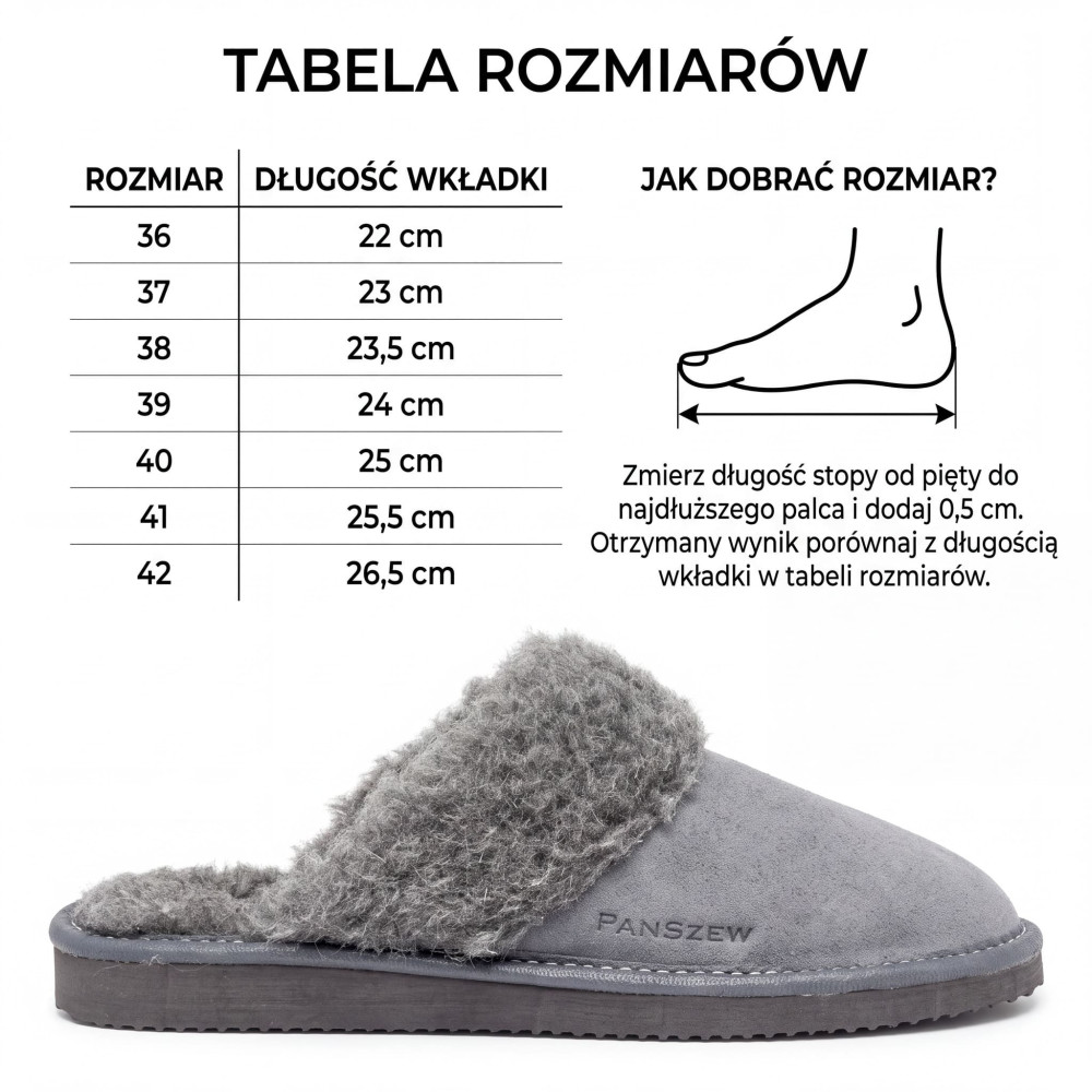 Ciepłe Kapcie Damskie LUNALINE Szare z Wełną | PanSzew®