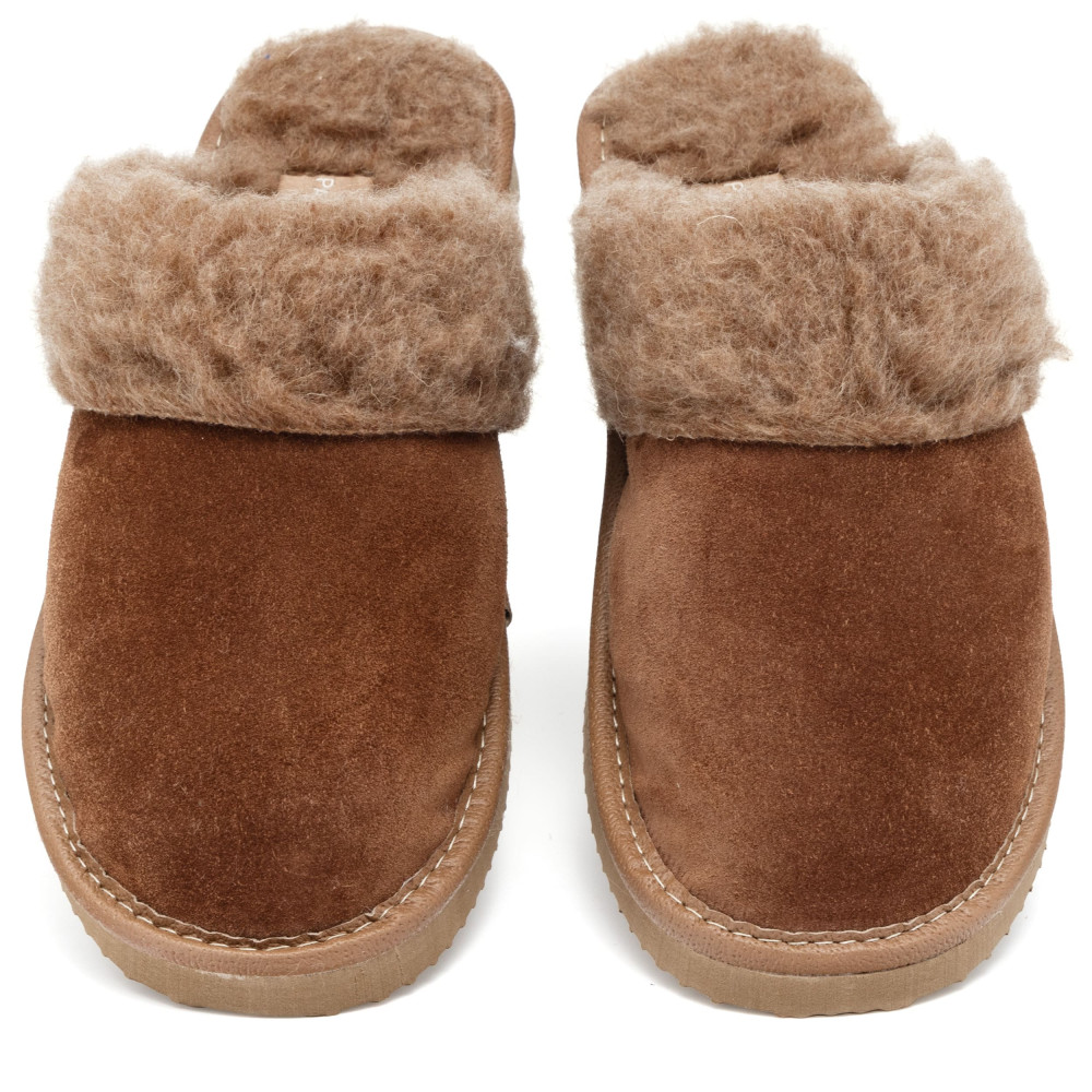 Ciepłe Kapcie Damskie LUNALINE Brązowe z Wełną | PanSzew®