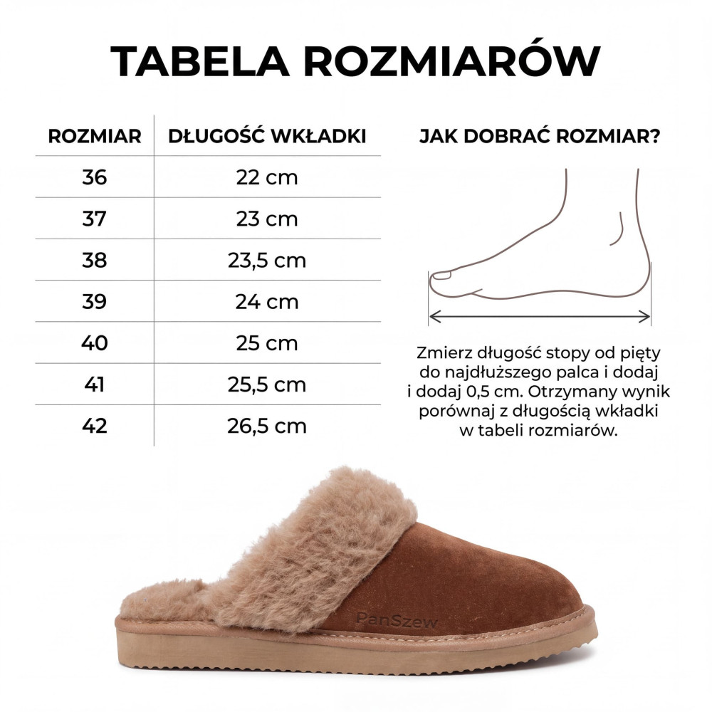 Ciepłe Kapcie Damskie LUNALINE Brązowe z Wełną | PanSzew®