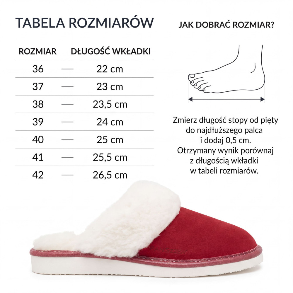 Ciepłe Kapcie Damskie LUNALINE Czerwone z Wełną | PanSzew®
