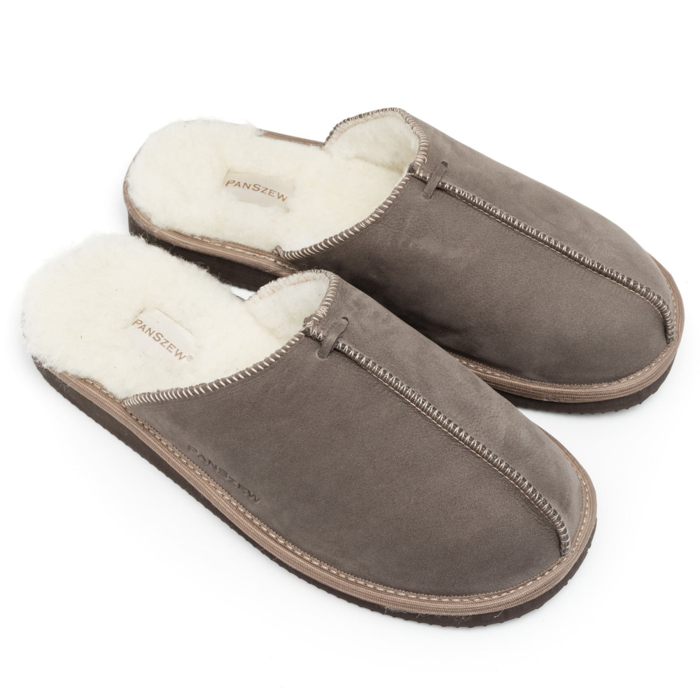 Kapcie Męskie ALPINLINE Taupe Nubuk z Wełną | PanSzew®