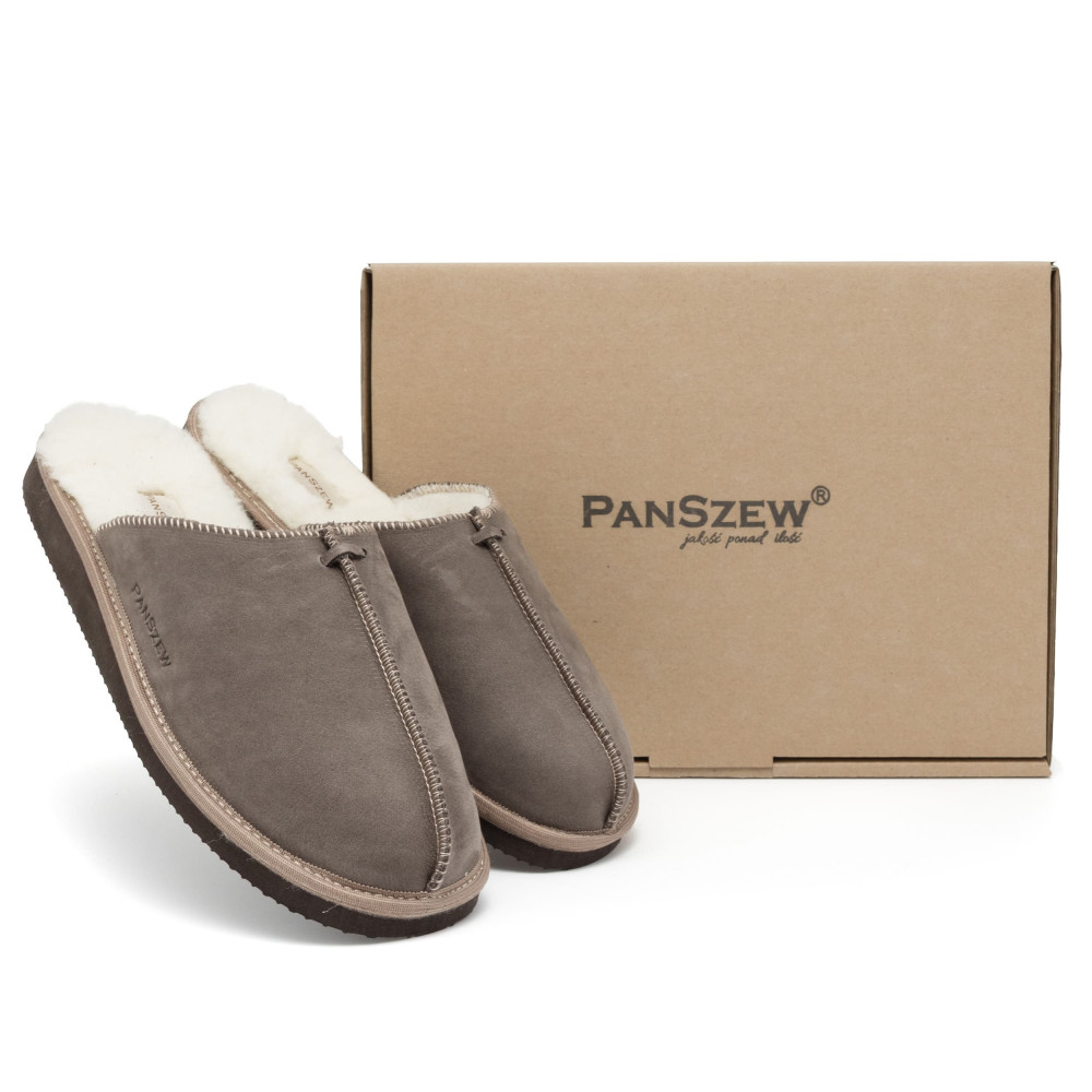 Kapcie Męskie ALPINLINE Taupe Nubuk z Wełną | PanSzew®