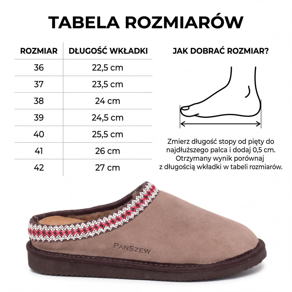 Ciepłe Kapcie Damskie Skórzane Bambosze Góralskie z Wełny Merynos PanSzew®