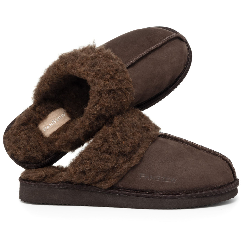 Ciepłe Kapcie Damskie Skórzane Bambosze ALPINLINE Choco | PanSzew®
