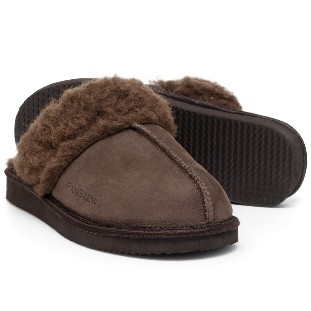 Ciepłe Kapcie Damskie Skórzane Bambosze ALPINLINE Choco | PanSzew®