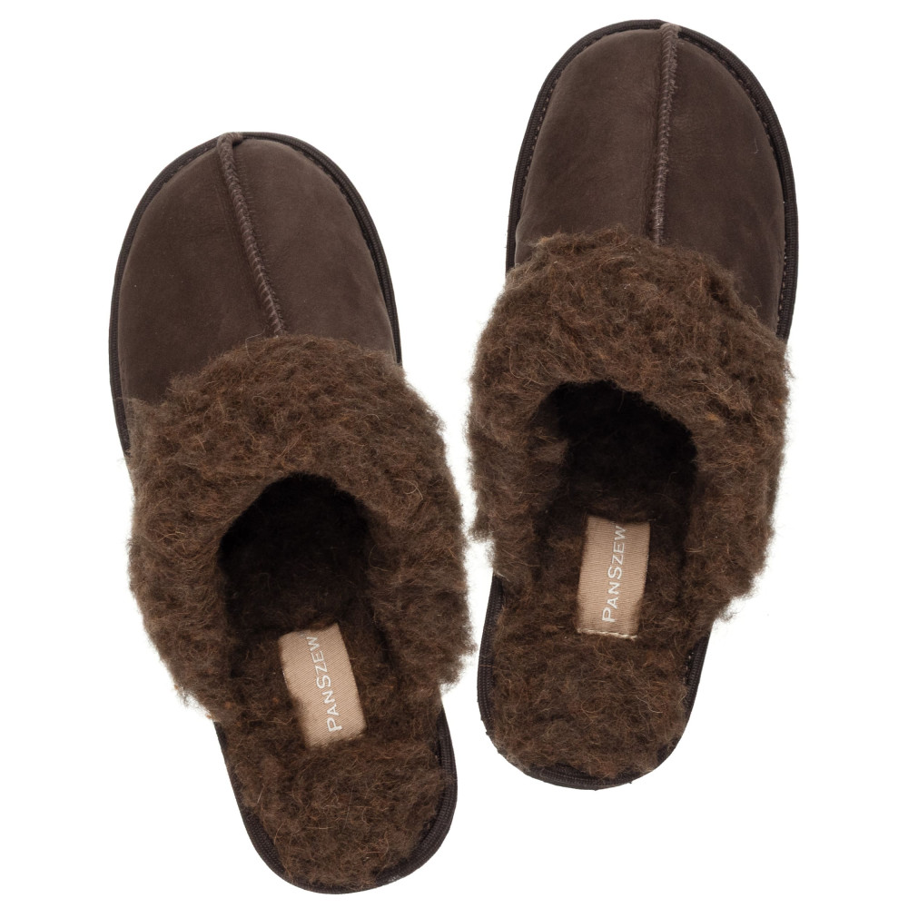 Ciepłe Kapcie Damskie Skórzane Bambosze ALPINLINE Choco | PanSzew®