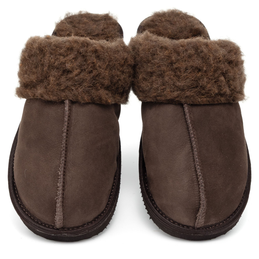 Ciepłe Kapcie Damskie Skórzane Bambosze ALPINLINE Choco | PanSzew®