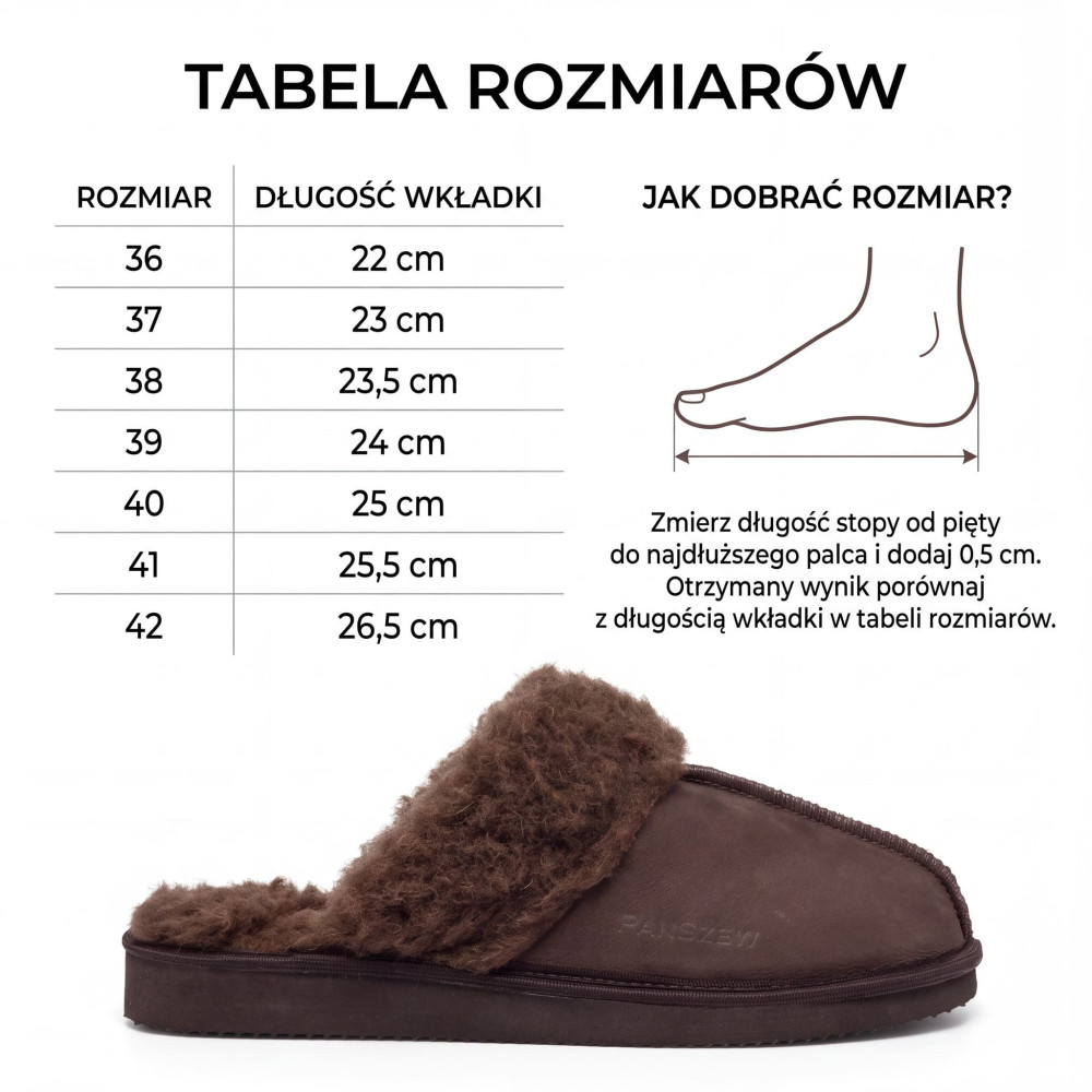 Ciepłe Kapcie Damskie Skórzane Bambosze ALPINLINE Choco | PanSzew®